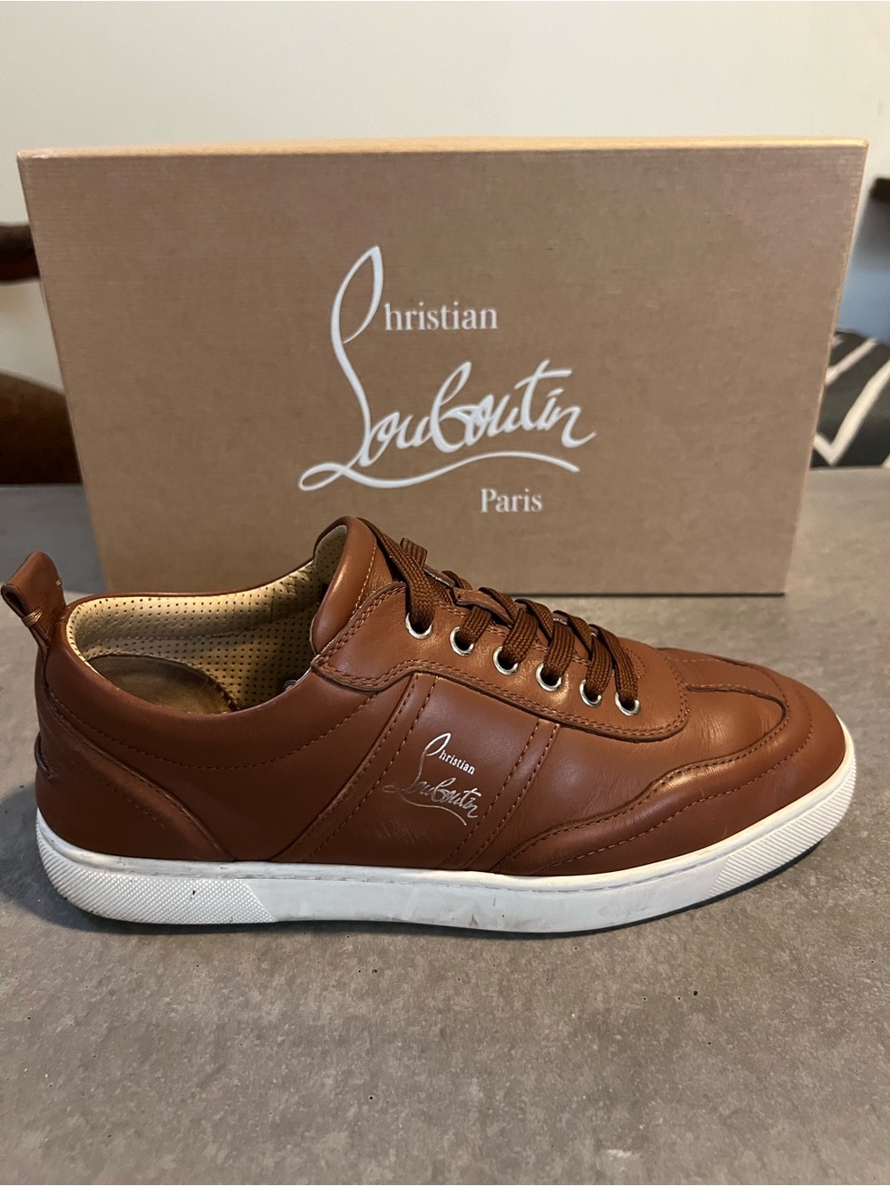 Christian Louboutin Men’s Brown Leather Low-Top Sneakers with White Sole - Picture 4 of 12